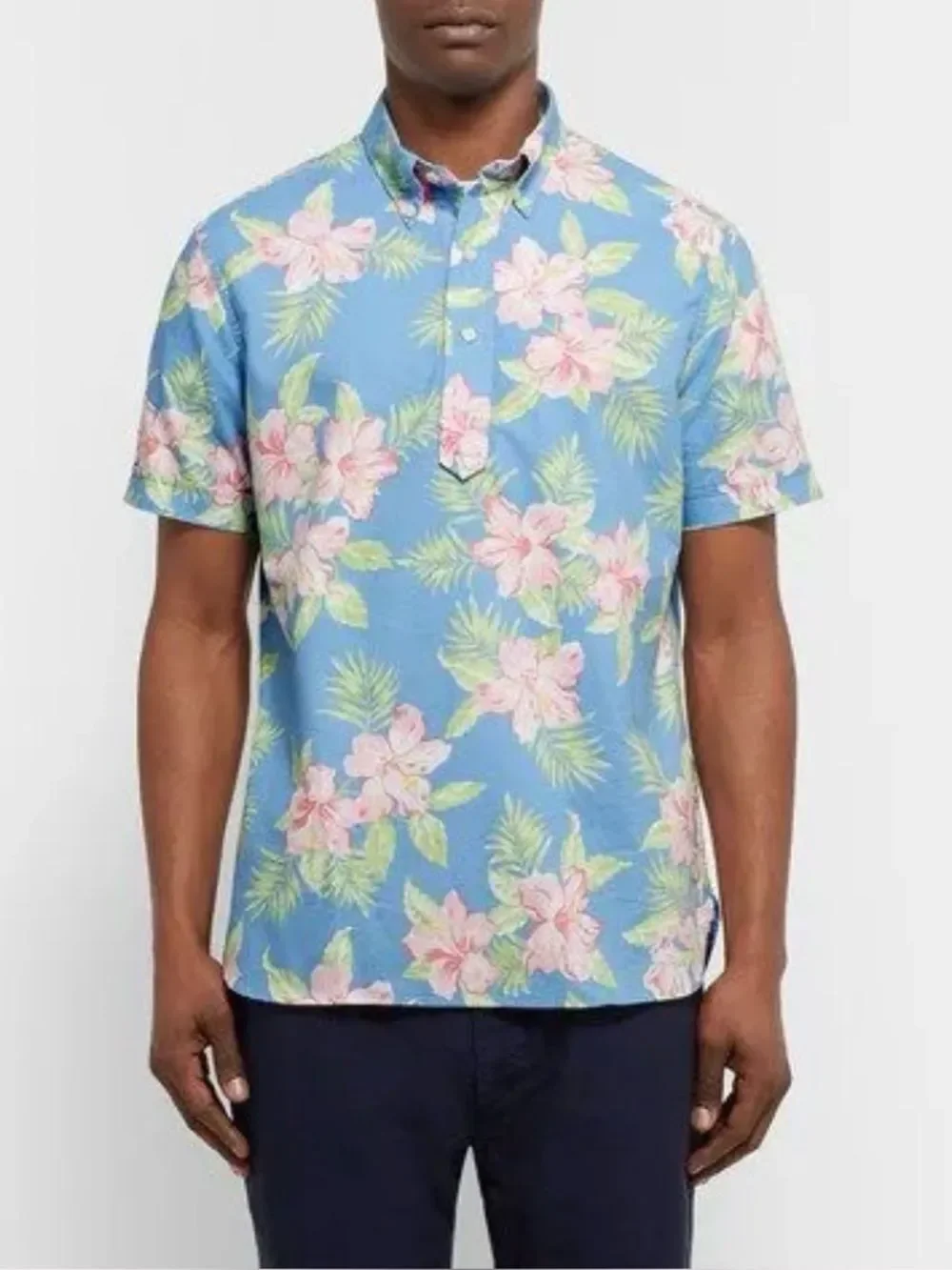 Ralph Lauren Light Blue Tropical Print 100% Cotton Short Sleeve Pullover Shirt